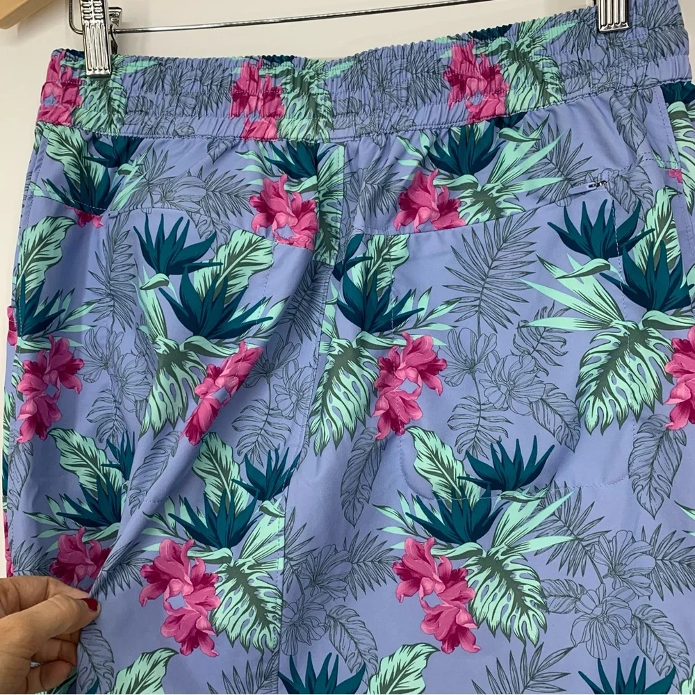 Duluth Trading Co Blue Green & Pink Tropical Palm Pull On Swim Skirt Cover Up